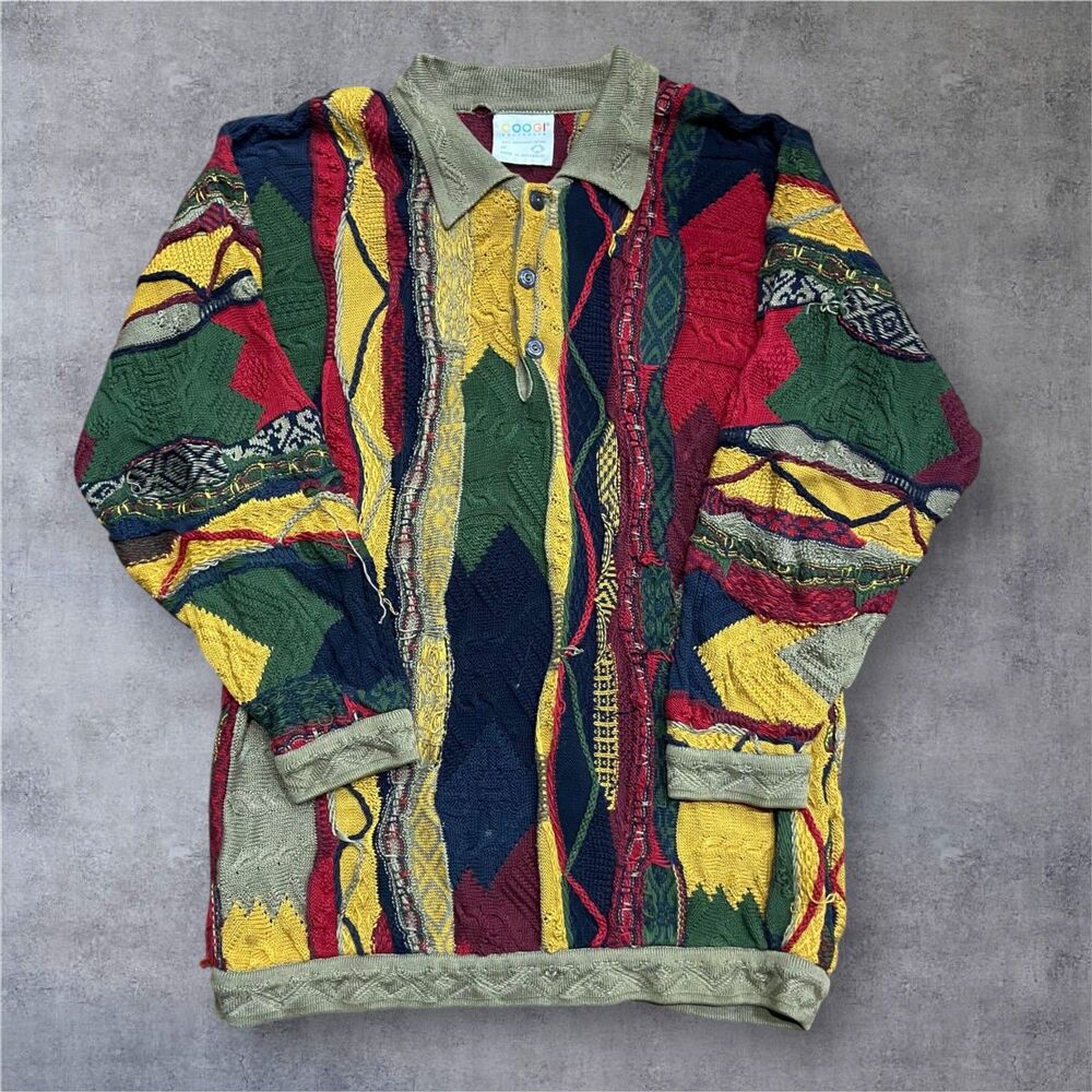 Coogi Australia Vintage Y2K 3D Knit Multicolored Polo Sweater Men's Size Medium - Picture 1 of 9